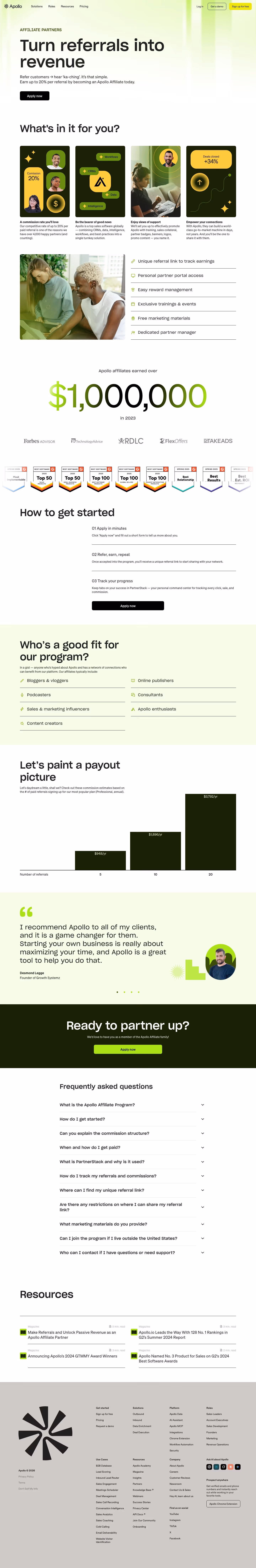 Apollo Affiliate pages section design