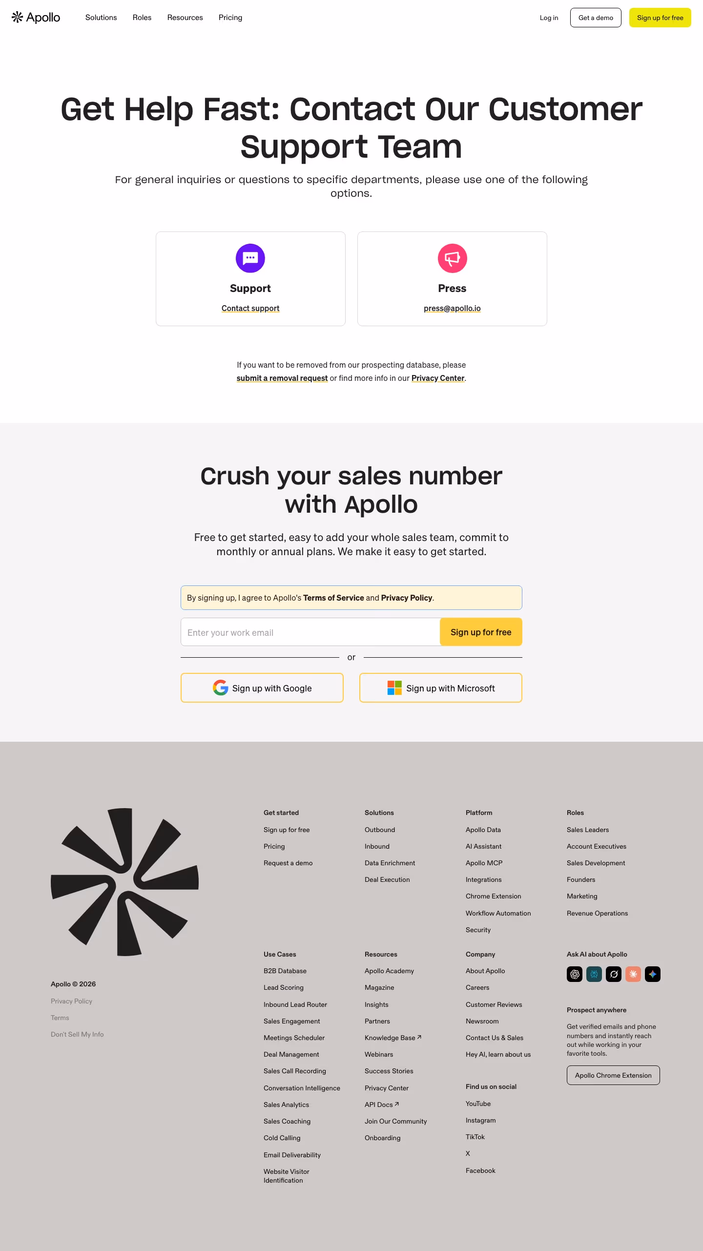 Apollo Contact Us section design