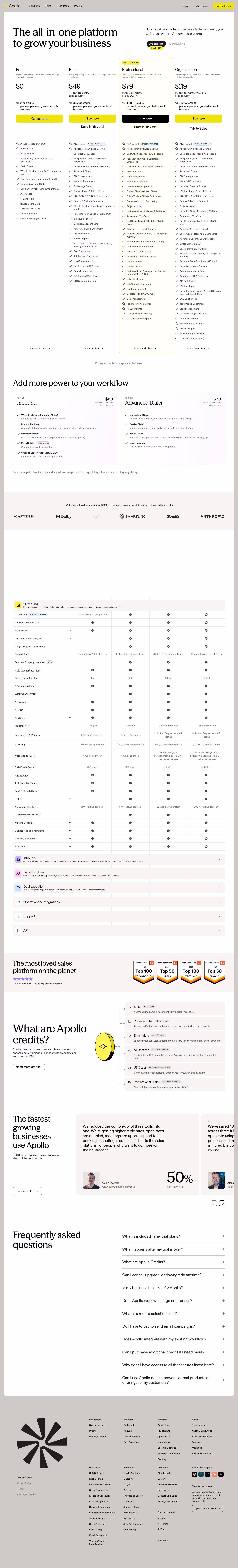 Apollo Pricing & Plans section design