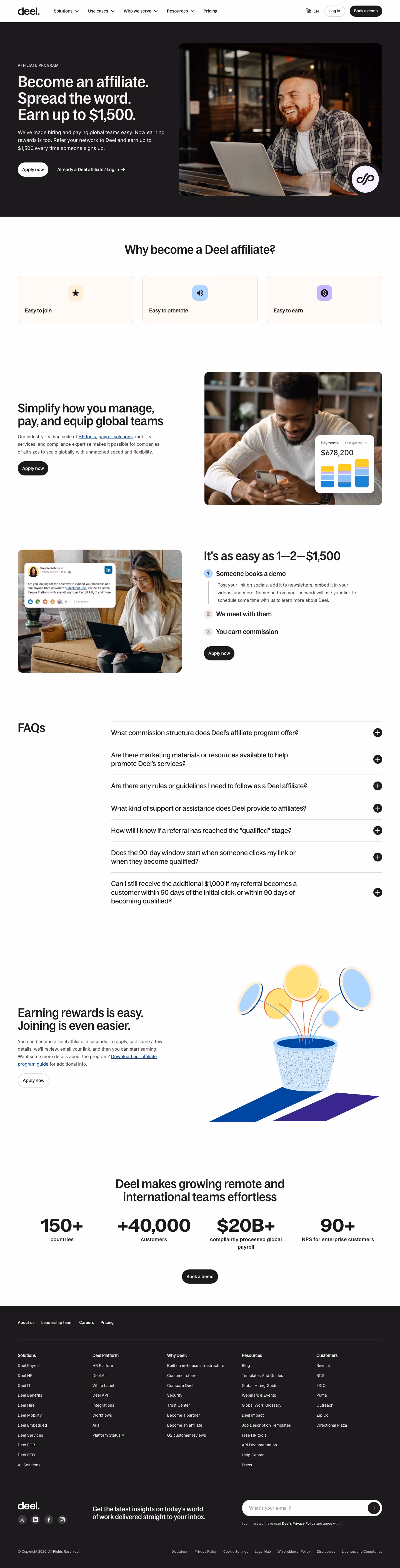 Deel Affiliate pages section design