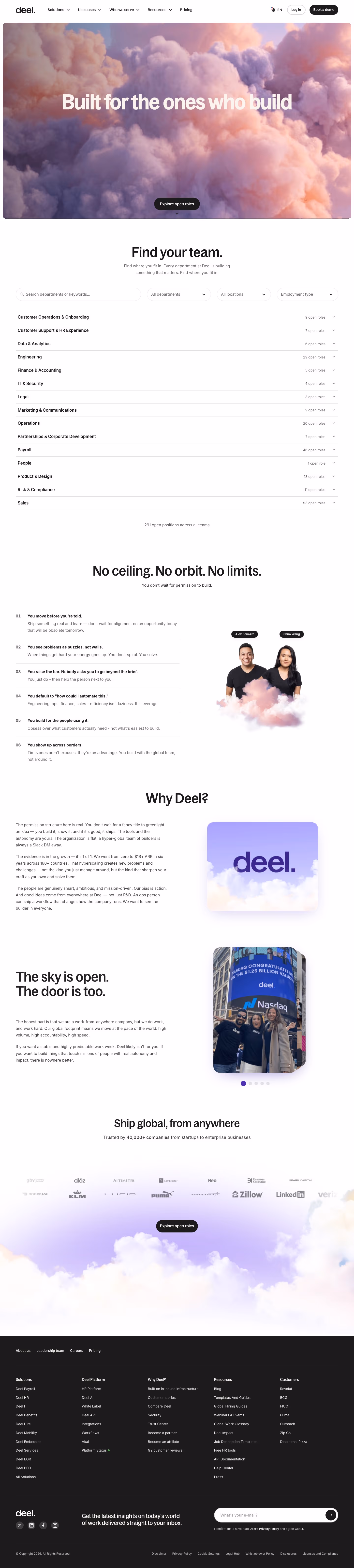 Deel Careers pages section design