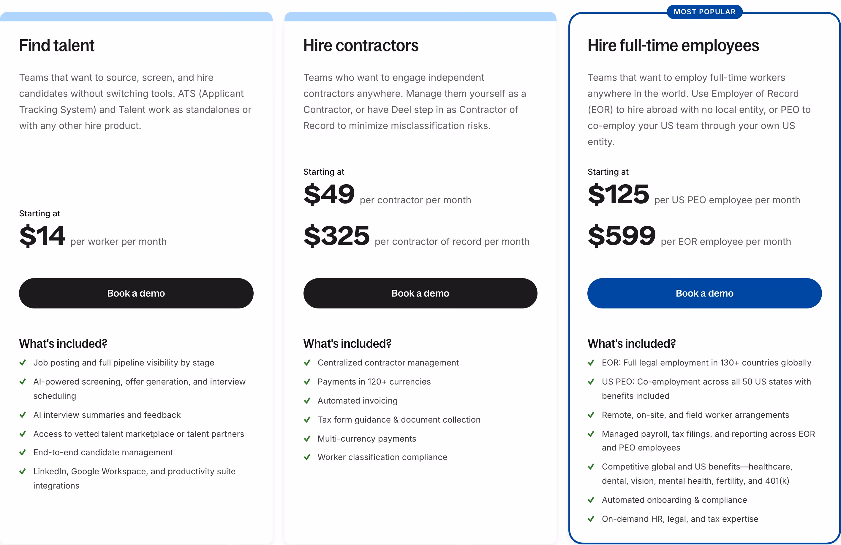 Deel Pricing section design