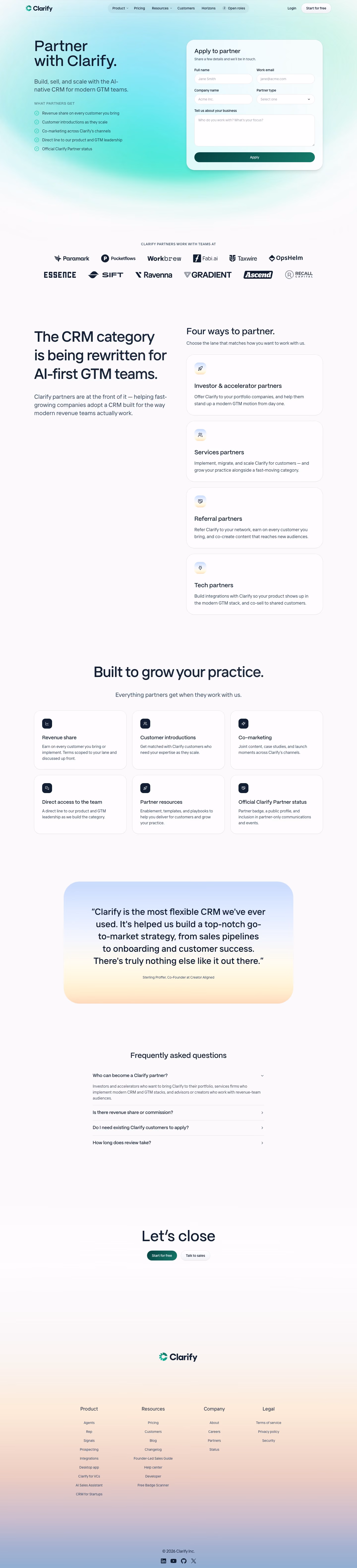 Clarify Affiliate pages section design