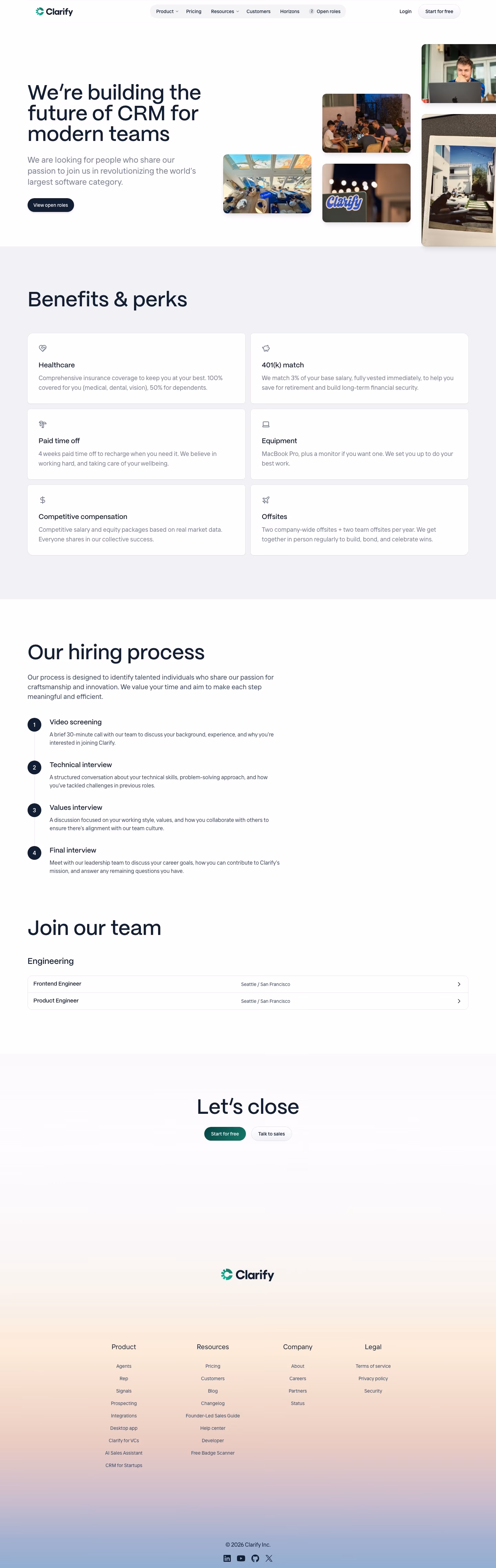 Clarify Careers pages section design