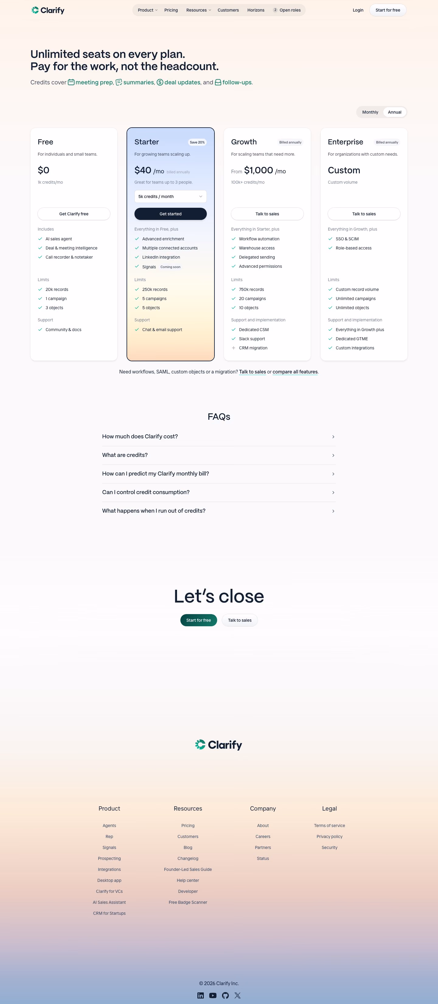 Clarify Pricing & Plans section design