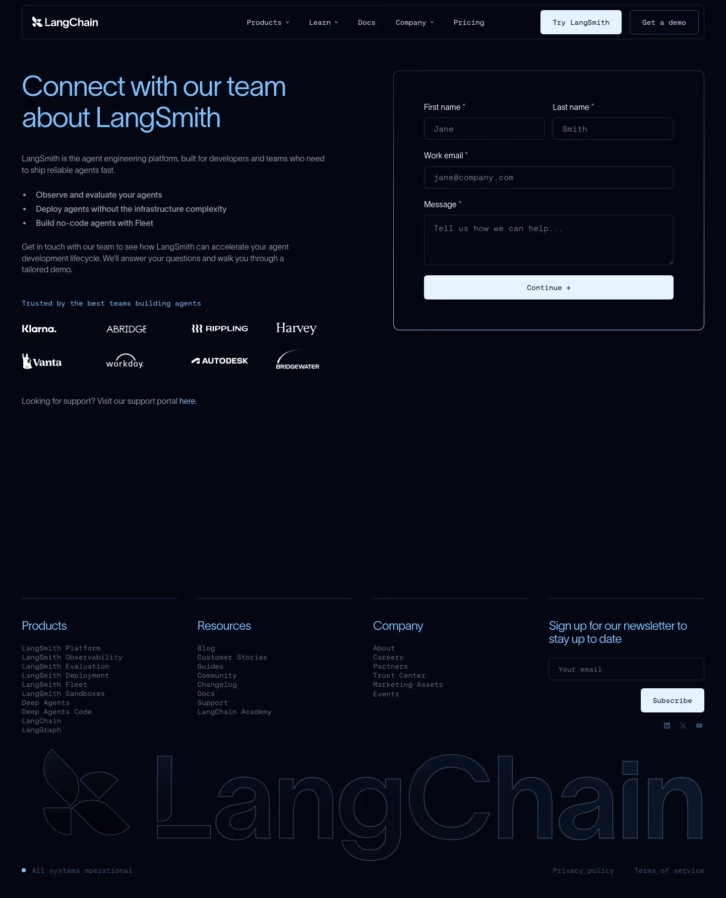 Langchain Contact Us section design