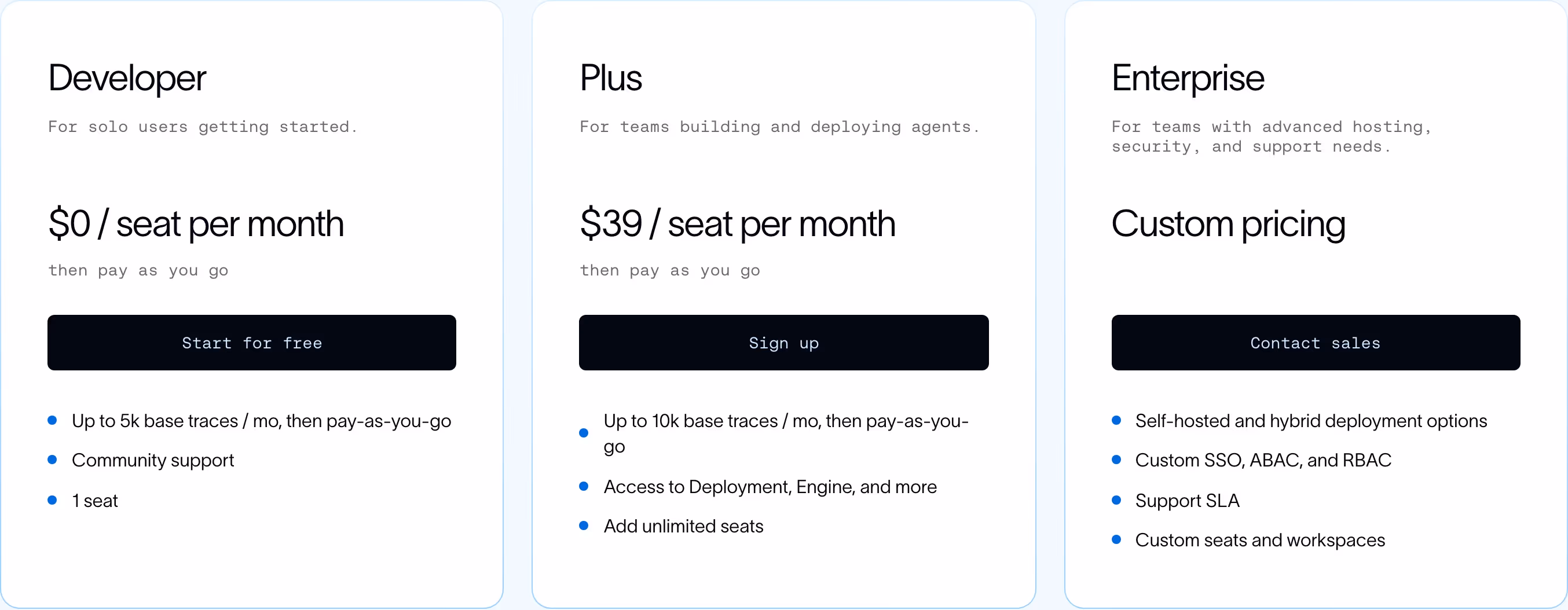 Langchain Pricing section design