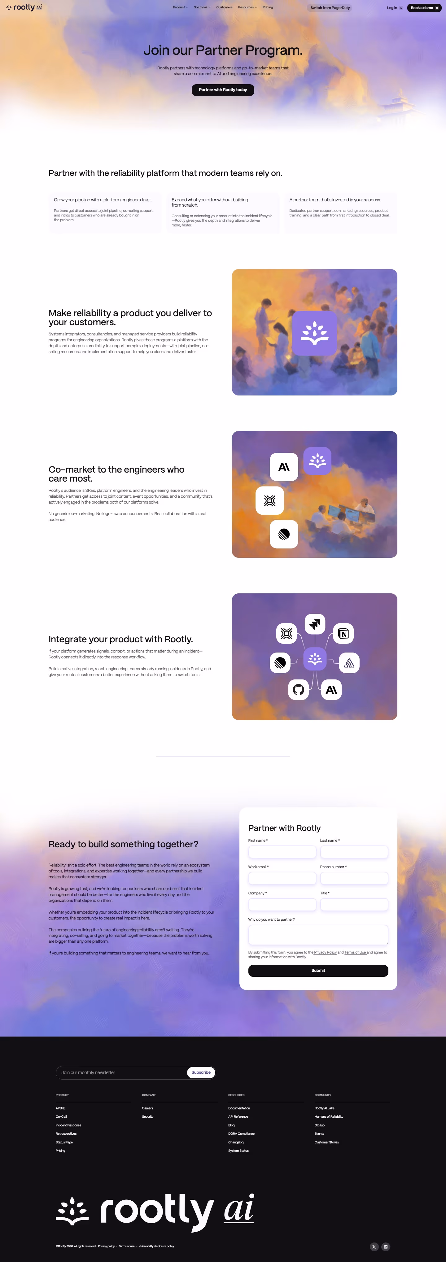 Rootly Affiliate pages section design
