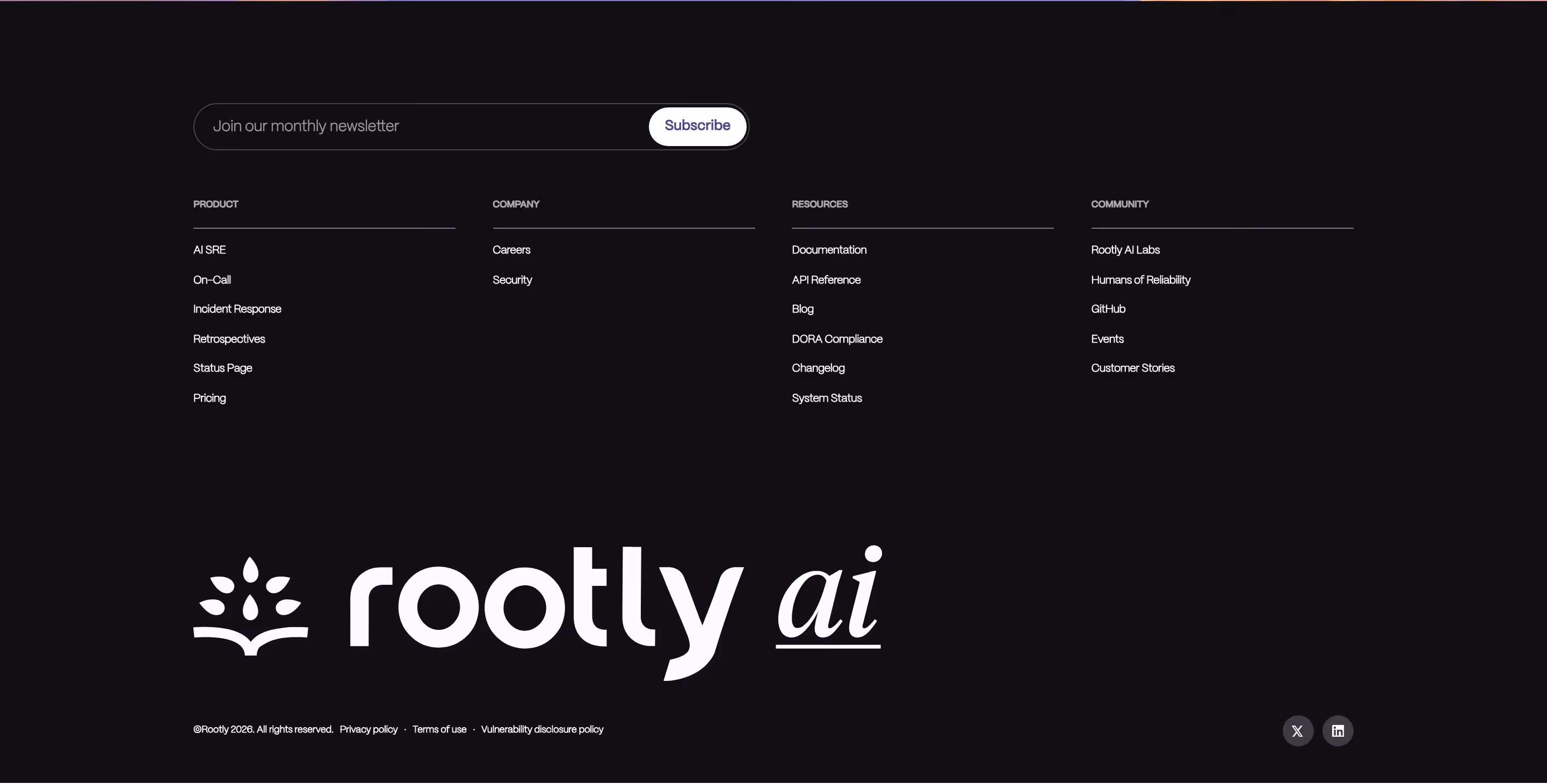 Rootly footer — Engineering & Infrastructure