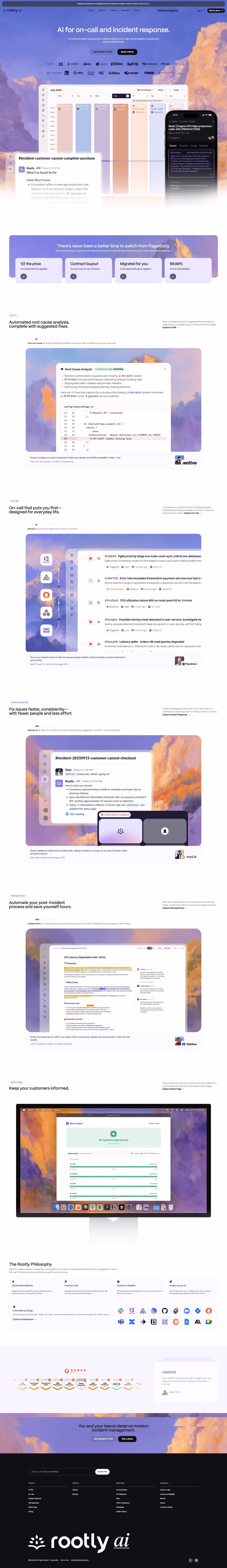Rootly landing page design — Engineering & Infrastructure