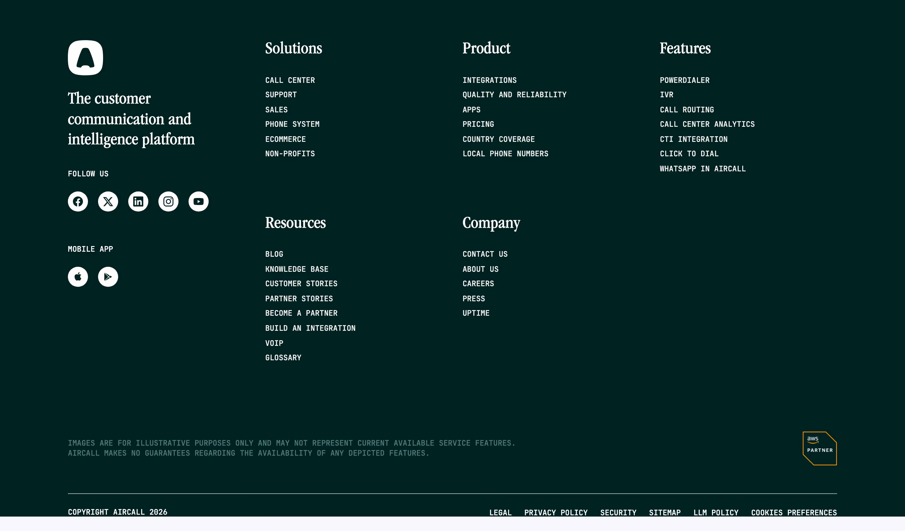 Aircall footer design — Sales & Support