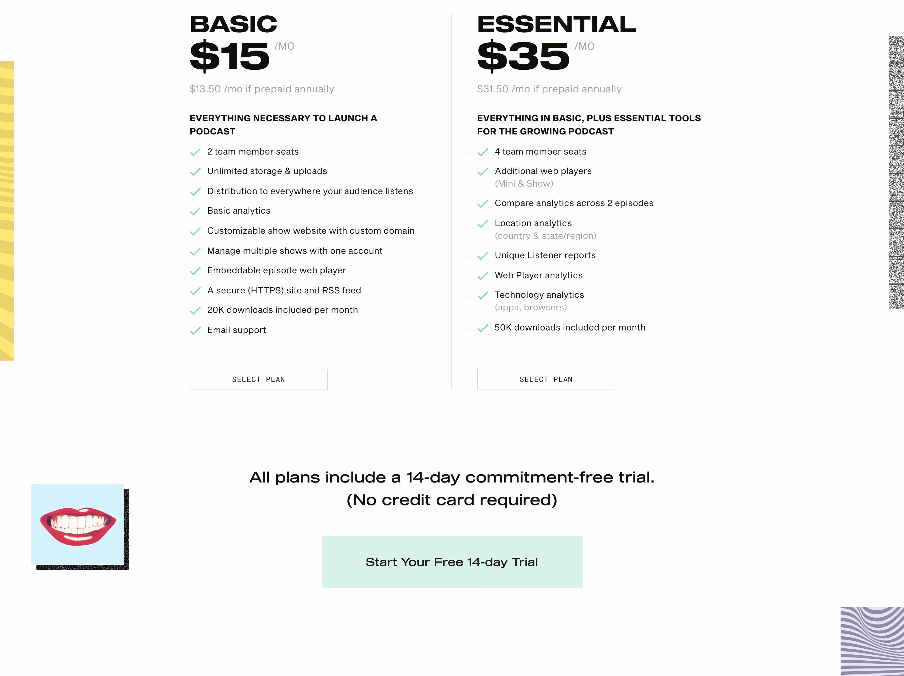 Simplecast Pricing section design