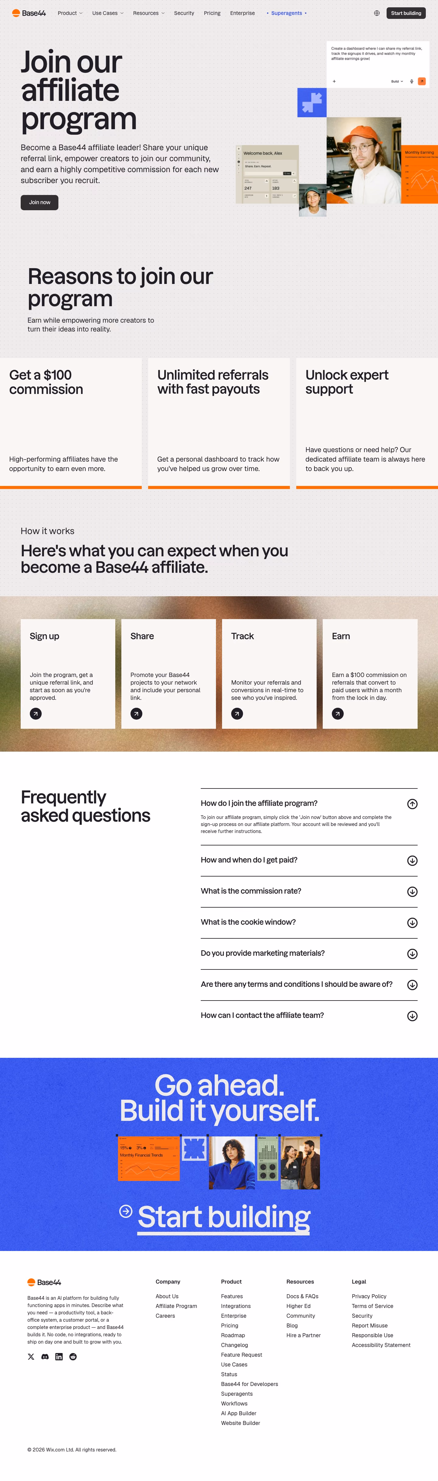 Base44 Affiliate pages section design