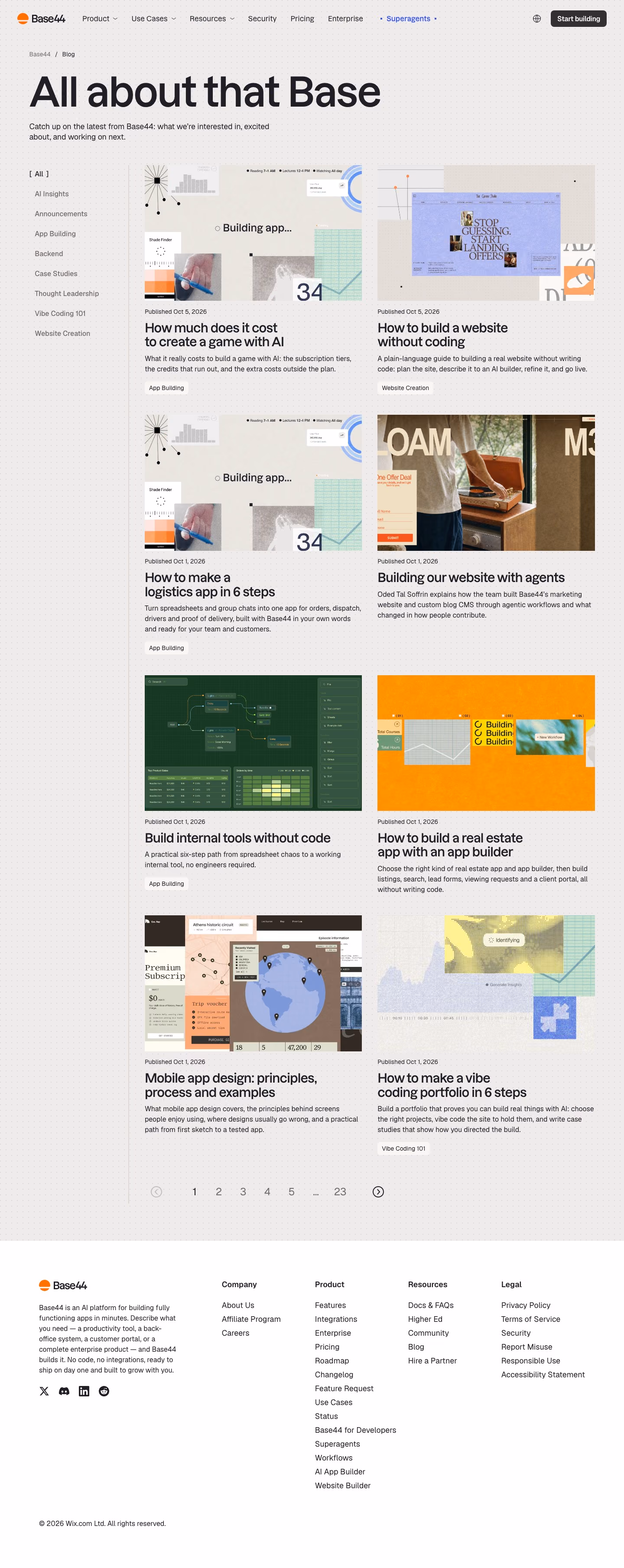 Base44 Blog pages section design
