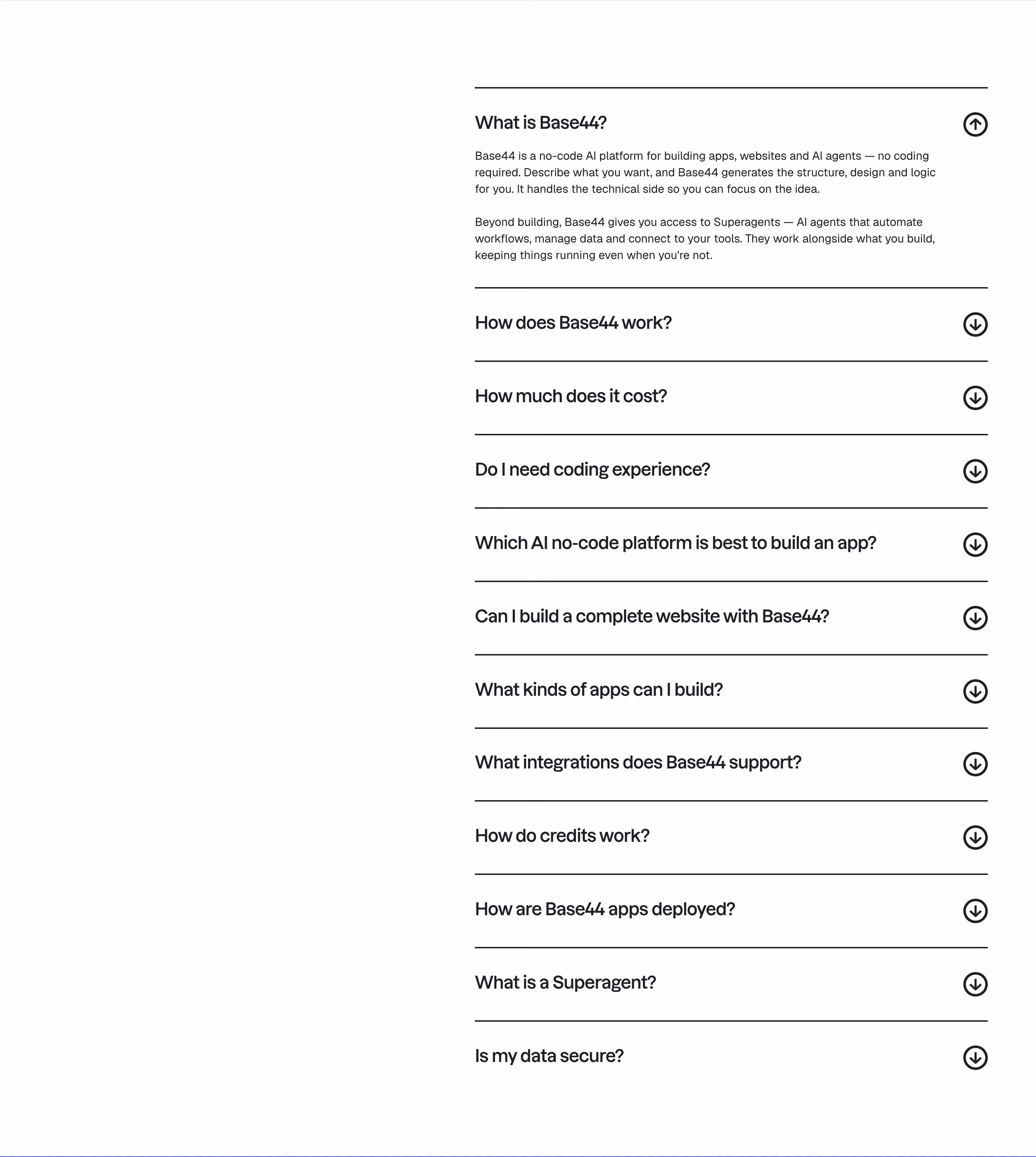 Base44 FAQs section design