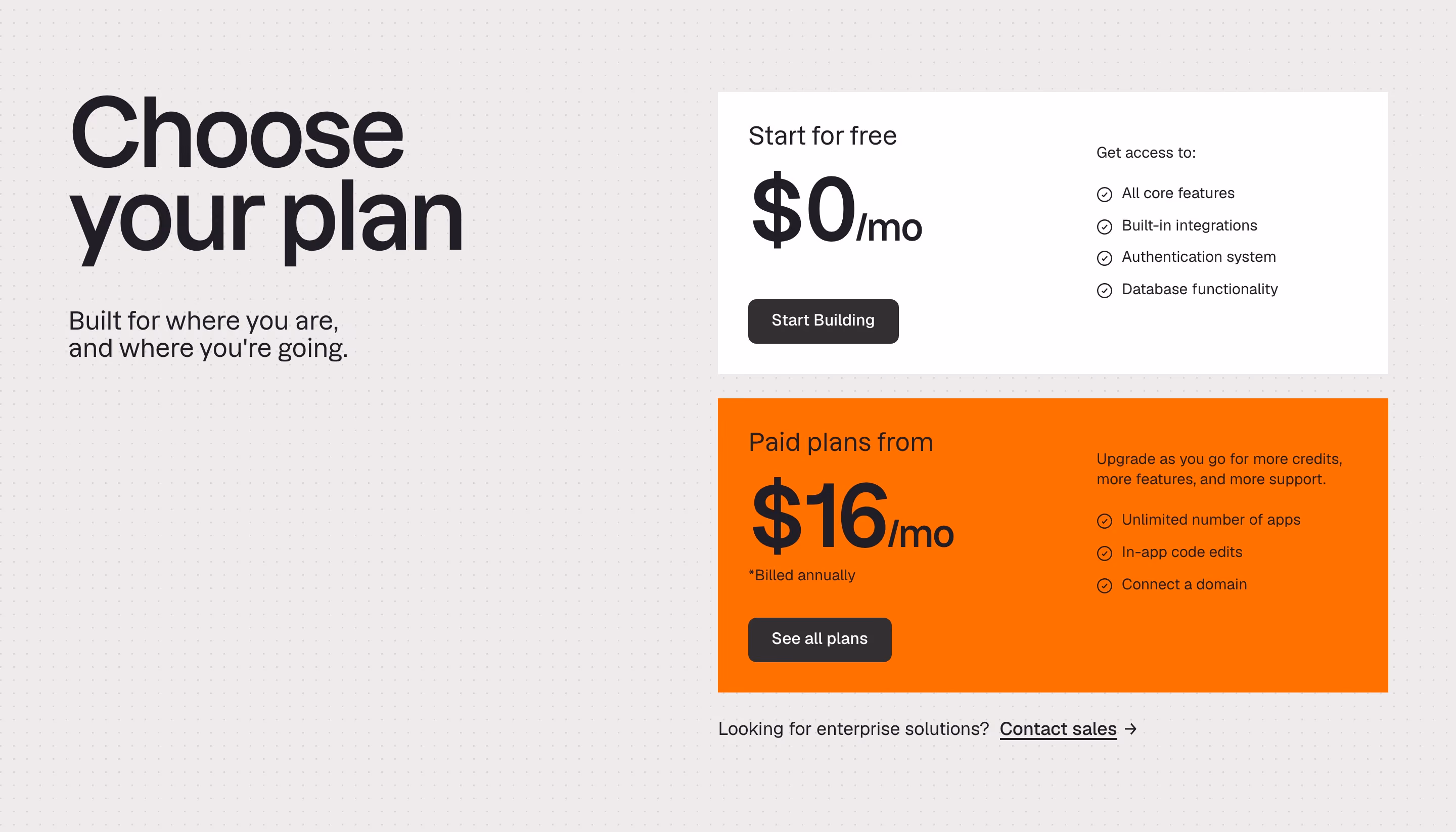 Base44 Pricing section design