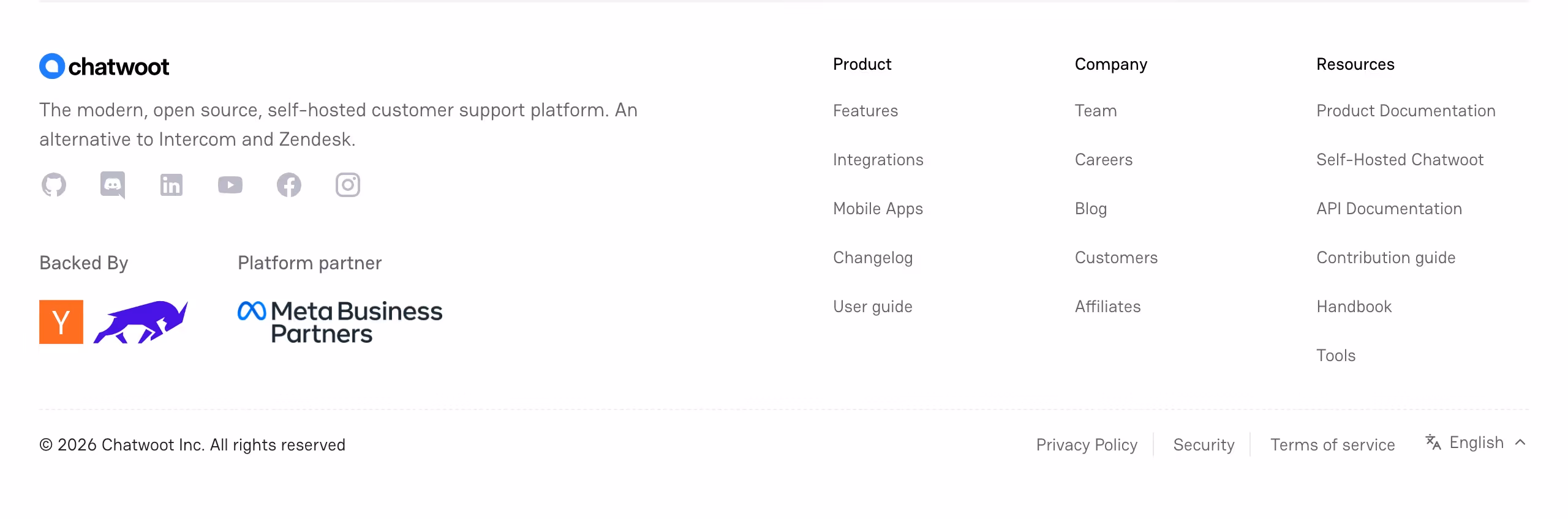 Chatwoot footer design — Sales & Support