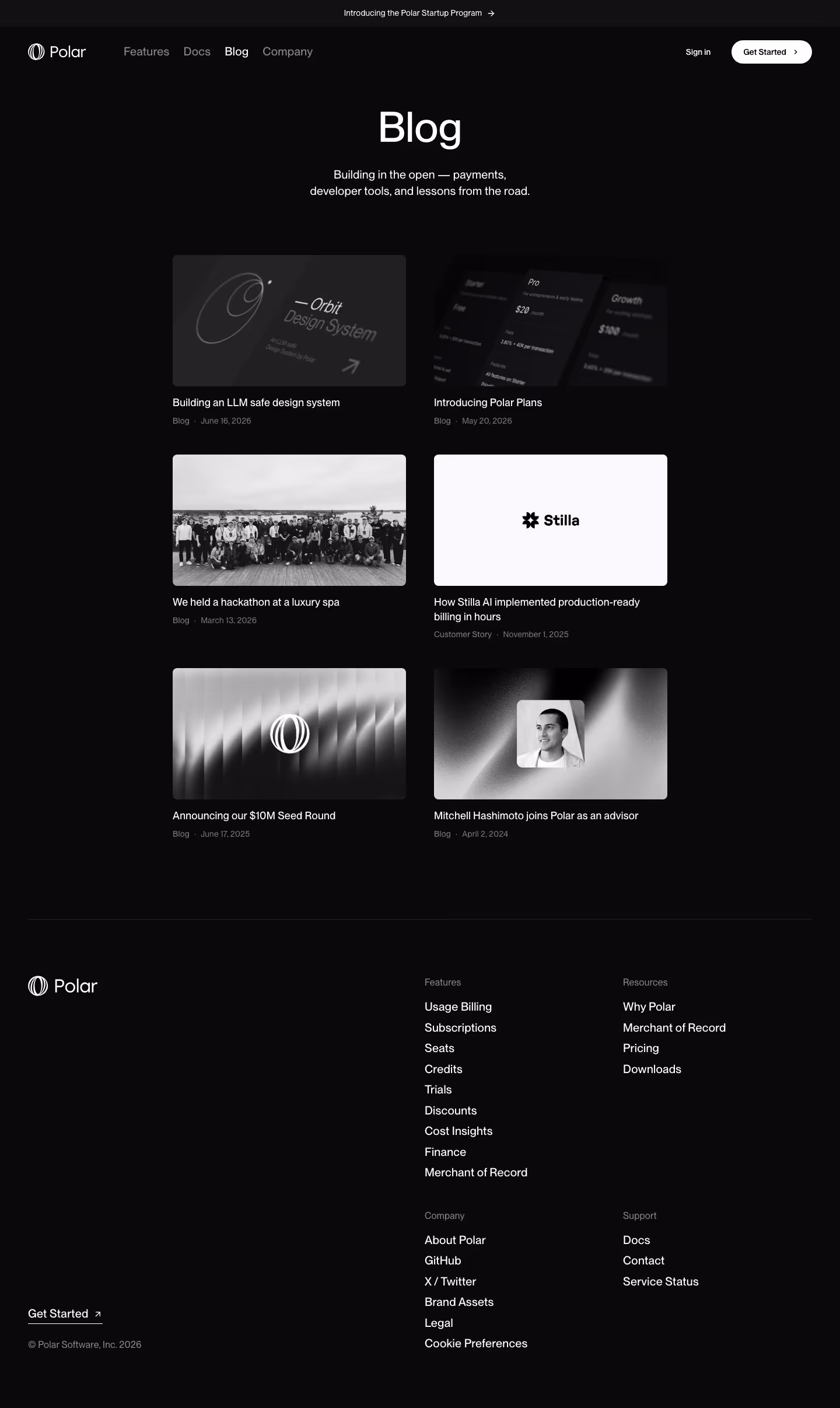 Polar Blog pages section design