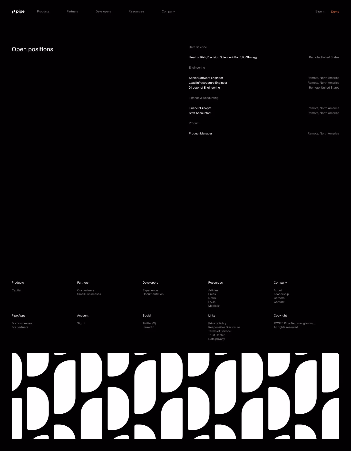 Pipe Careers pages section design