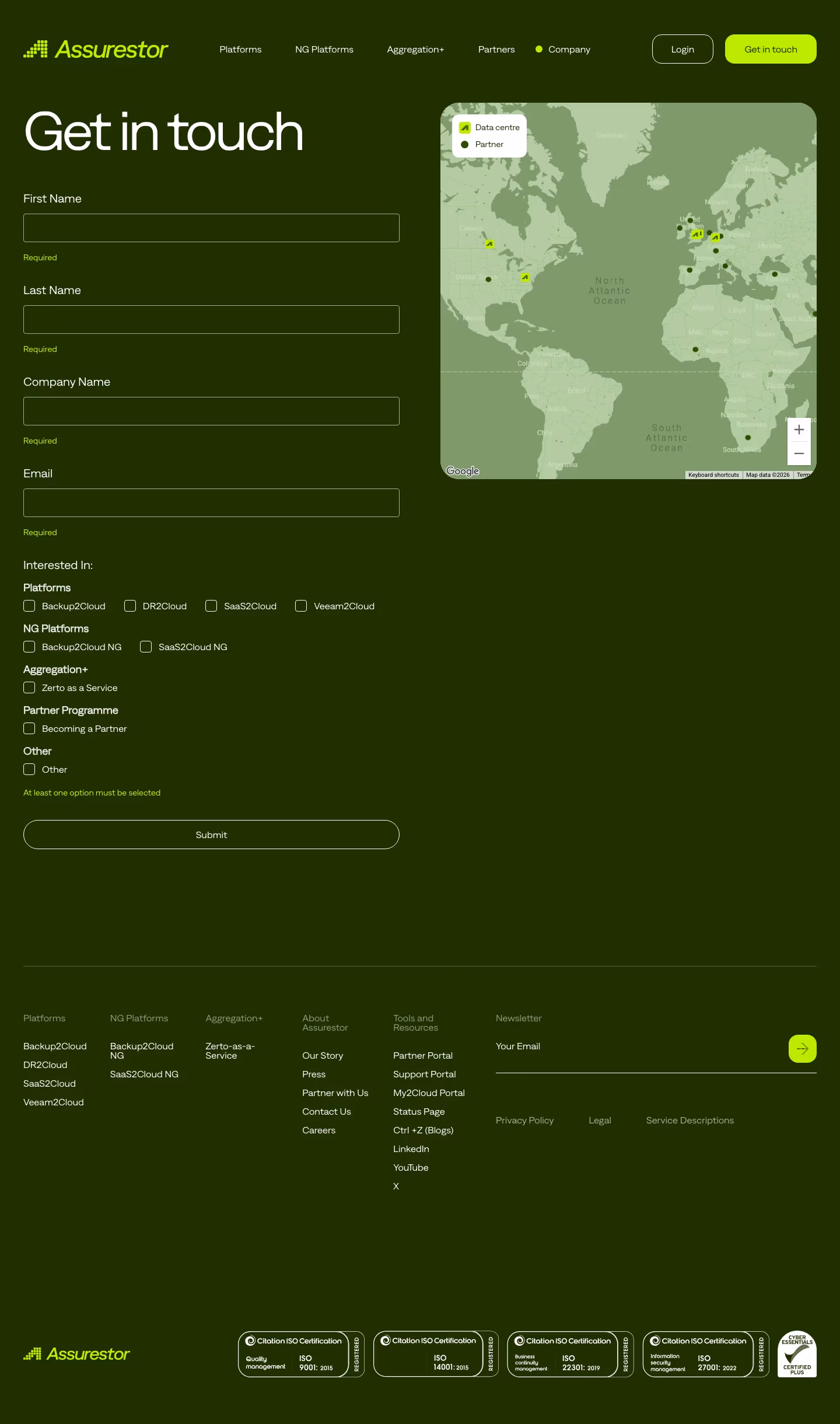 Assurestor Contact Us section design