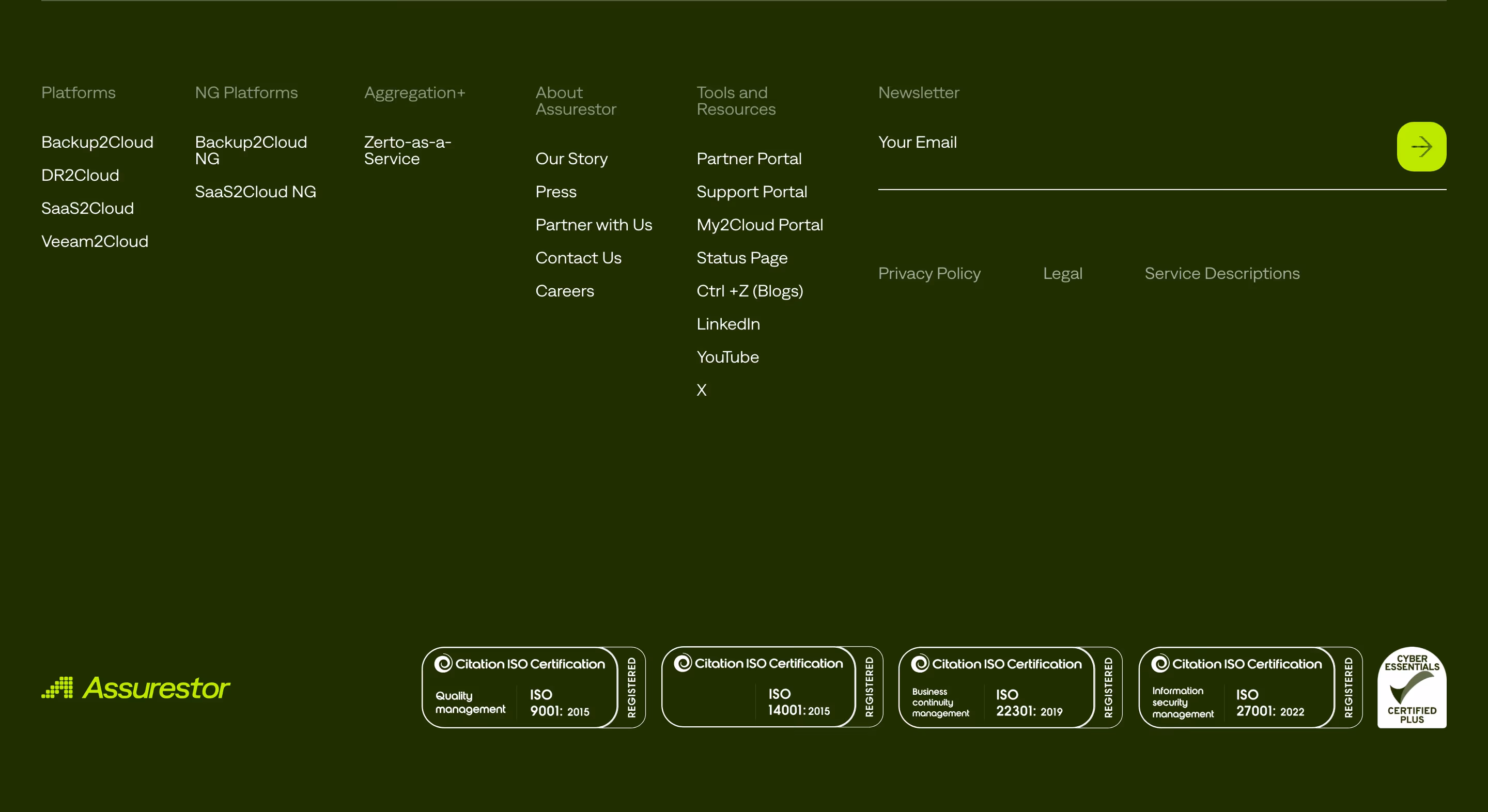 Assurestor footer design — Engineering & Infrastructure