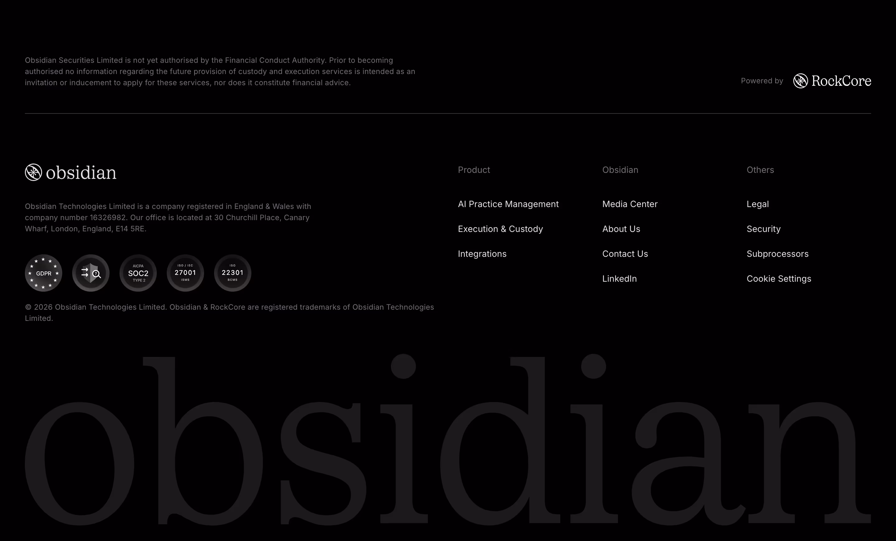 Obsidianos footer design — Finance & Commerce