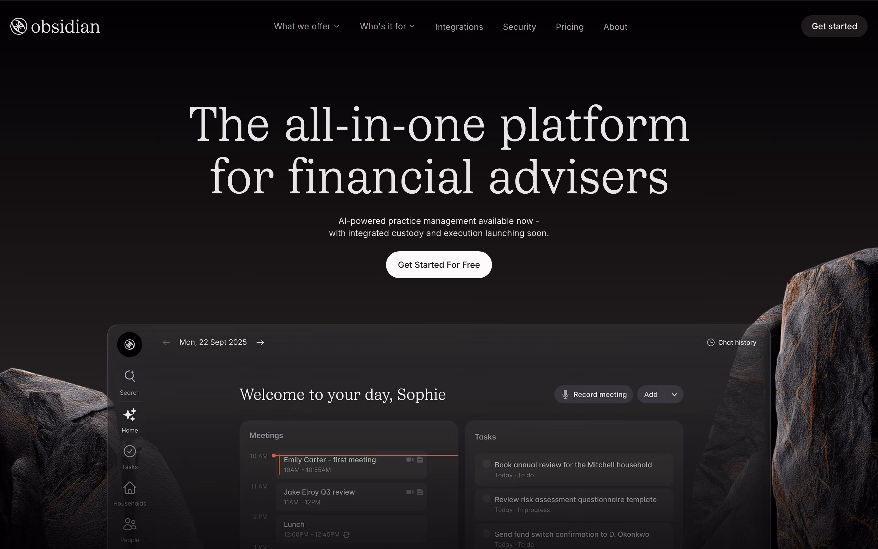 Obsidianos hero design — Finance & Commerce