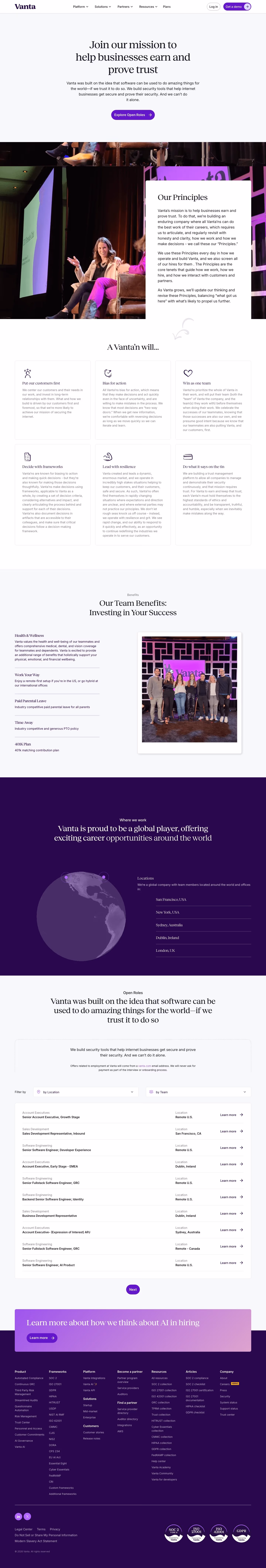 Vanta Careers pages section design