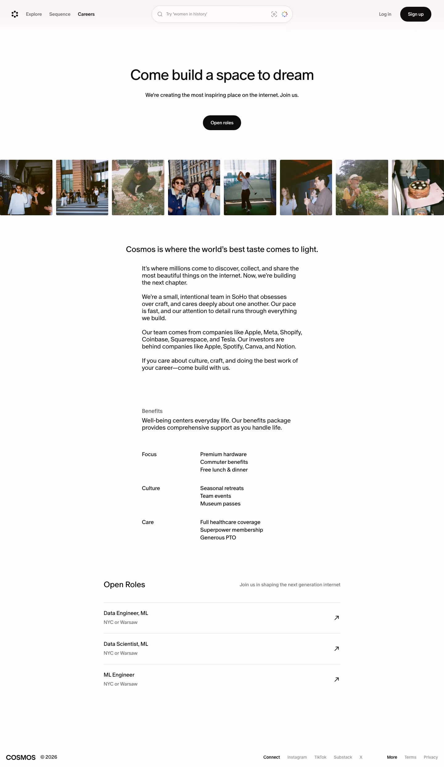 Cosmos Careers pages section design