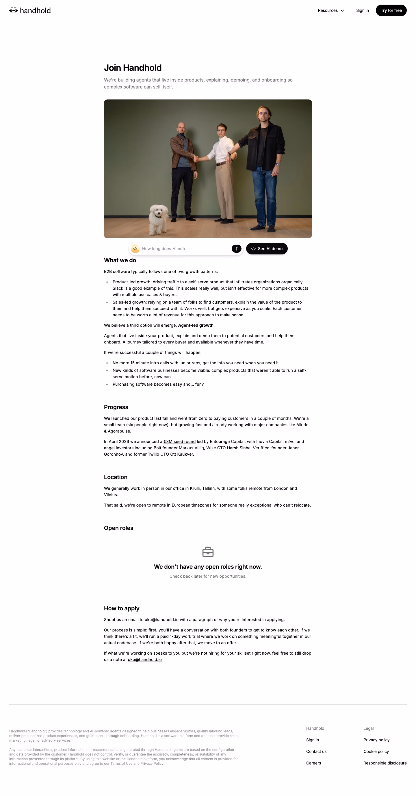 Handhold Careers pages section design
