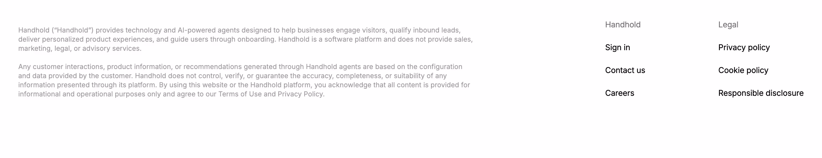 Handhold footer design — Sales & Support