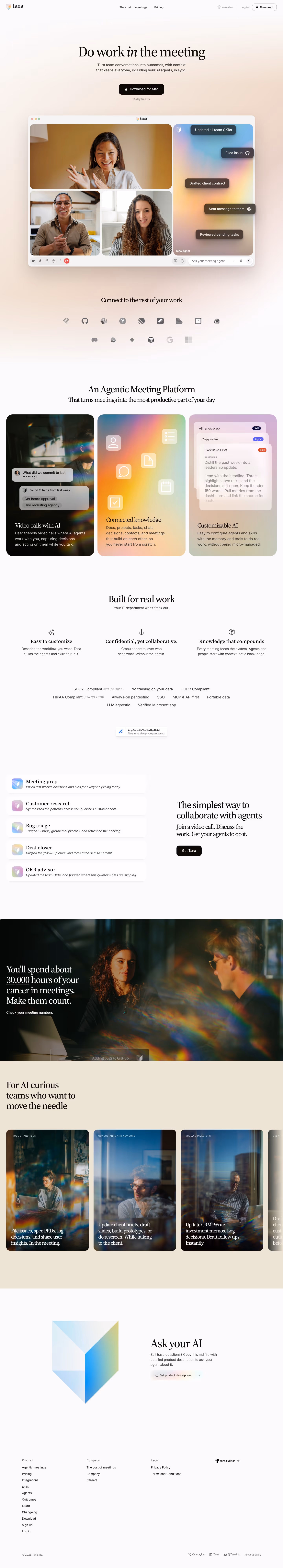 Tana landing page design — Sales & Support
