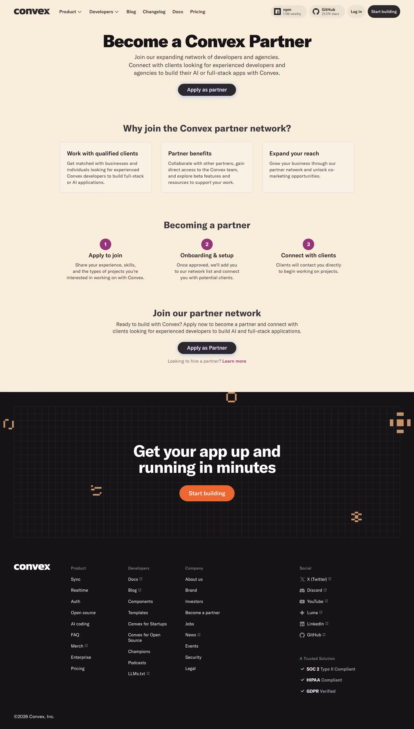 Convex Affiliate pages section design