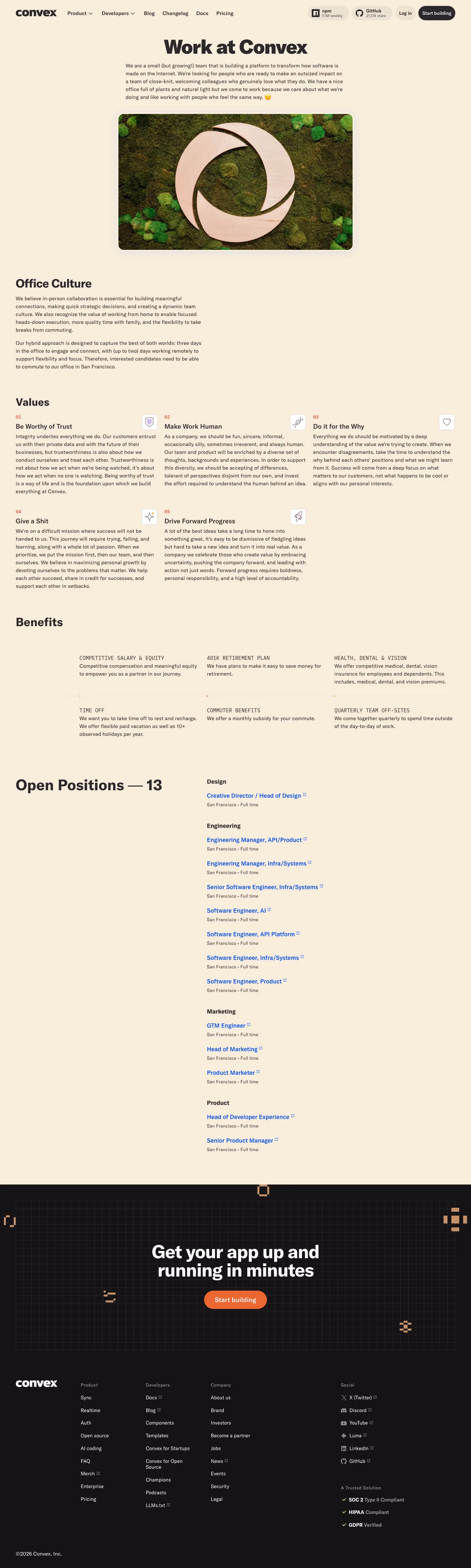 Convex Careers pages section design