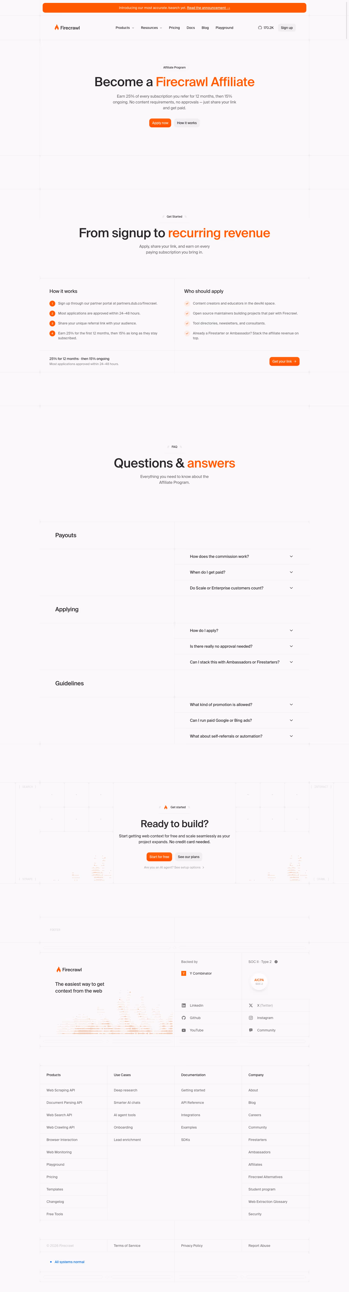 Firecrawl Affiliate pages section design