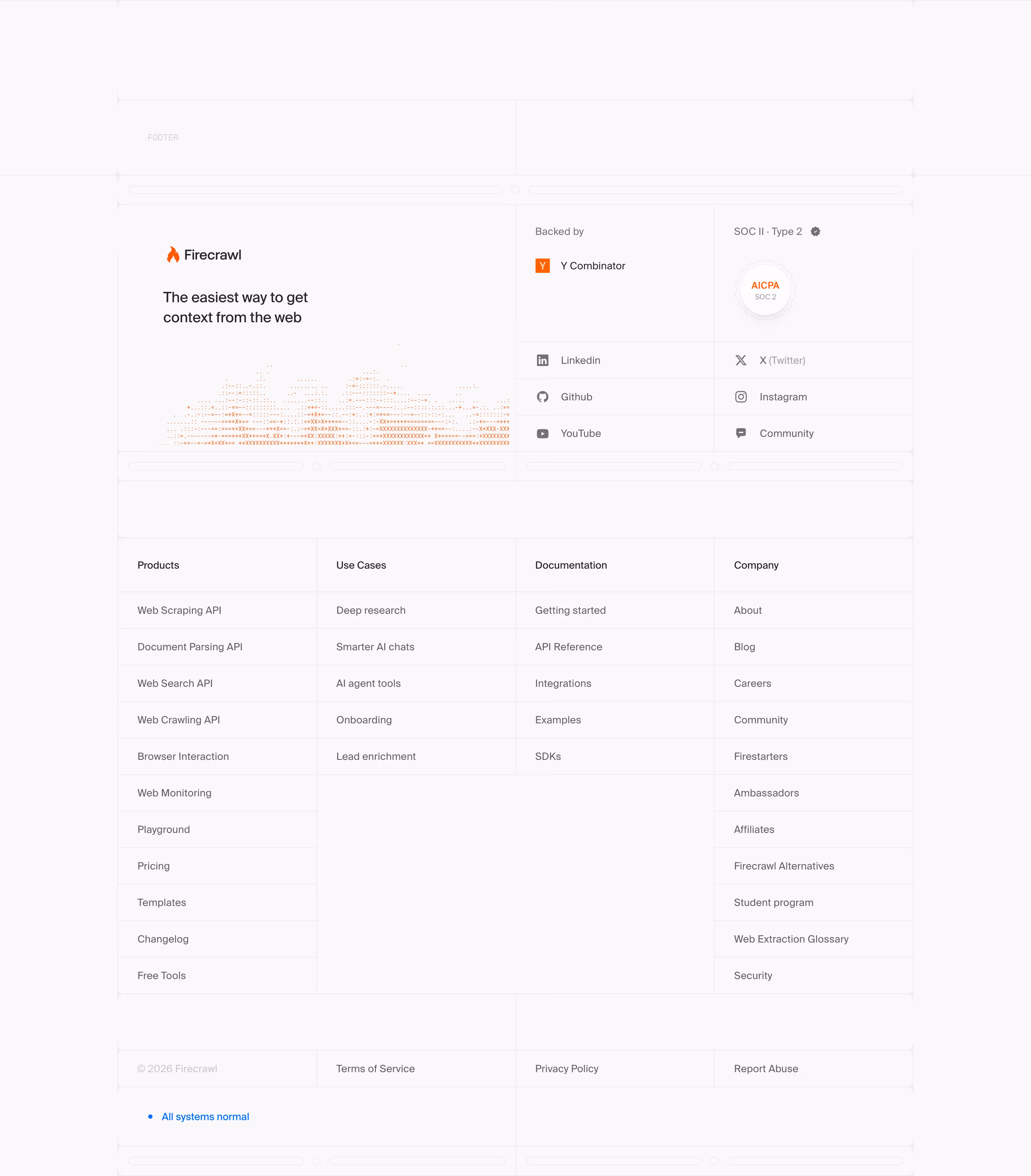 Firecrawl footer design — Engineering & Infrastructure