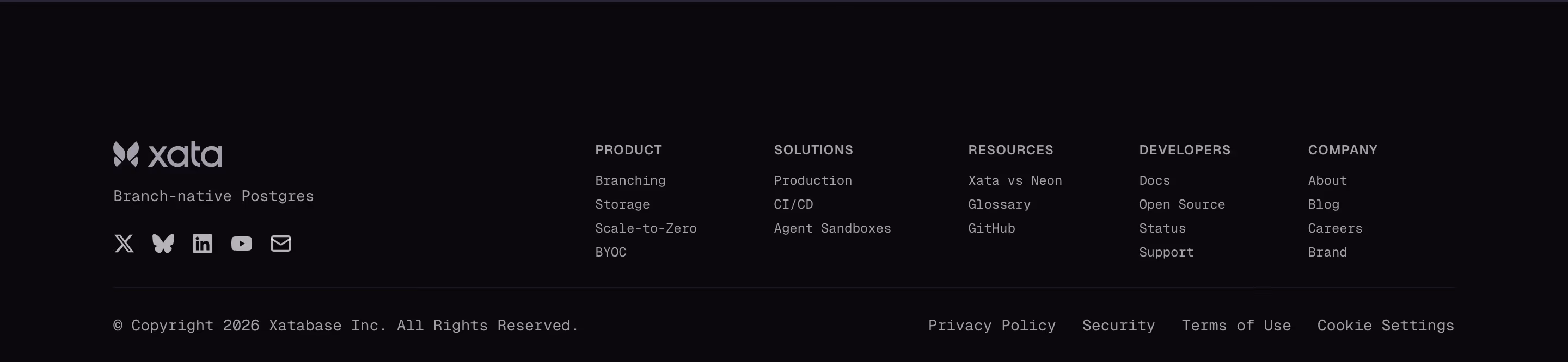 Xata footer design — Engineering & Infrastructure