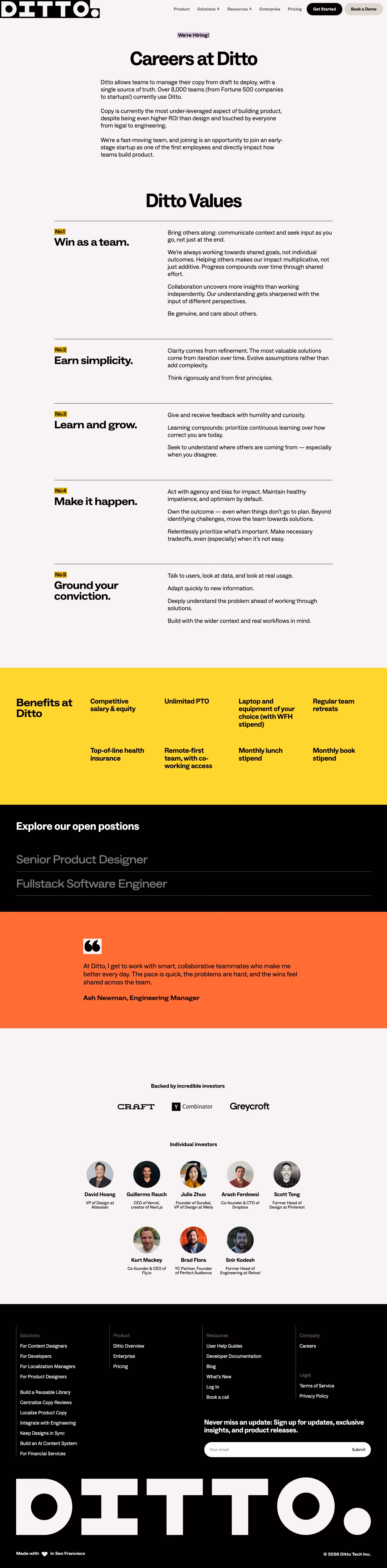 Dittowords Careers pages section design