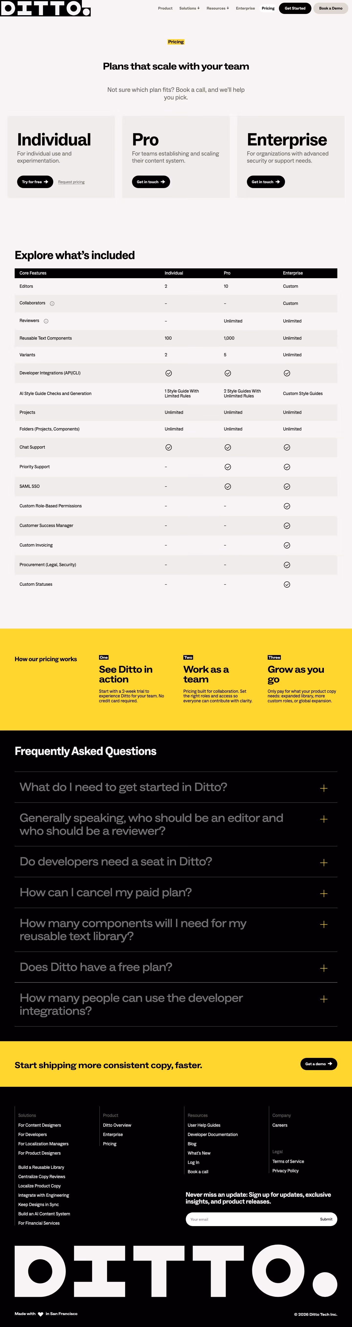 Dittowords Pricing & Plans section design