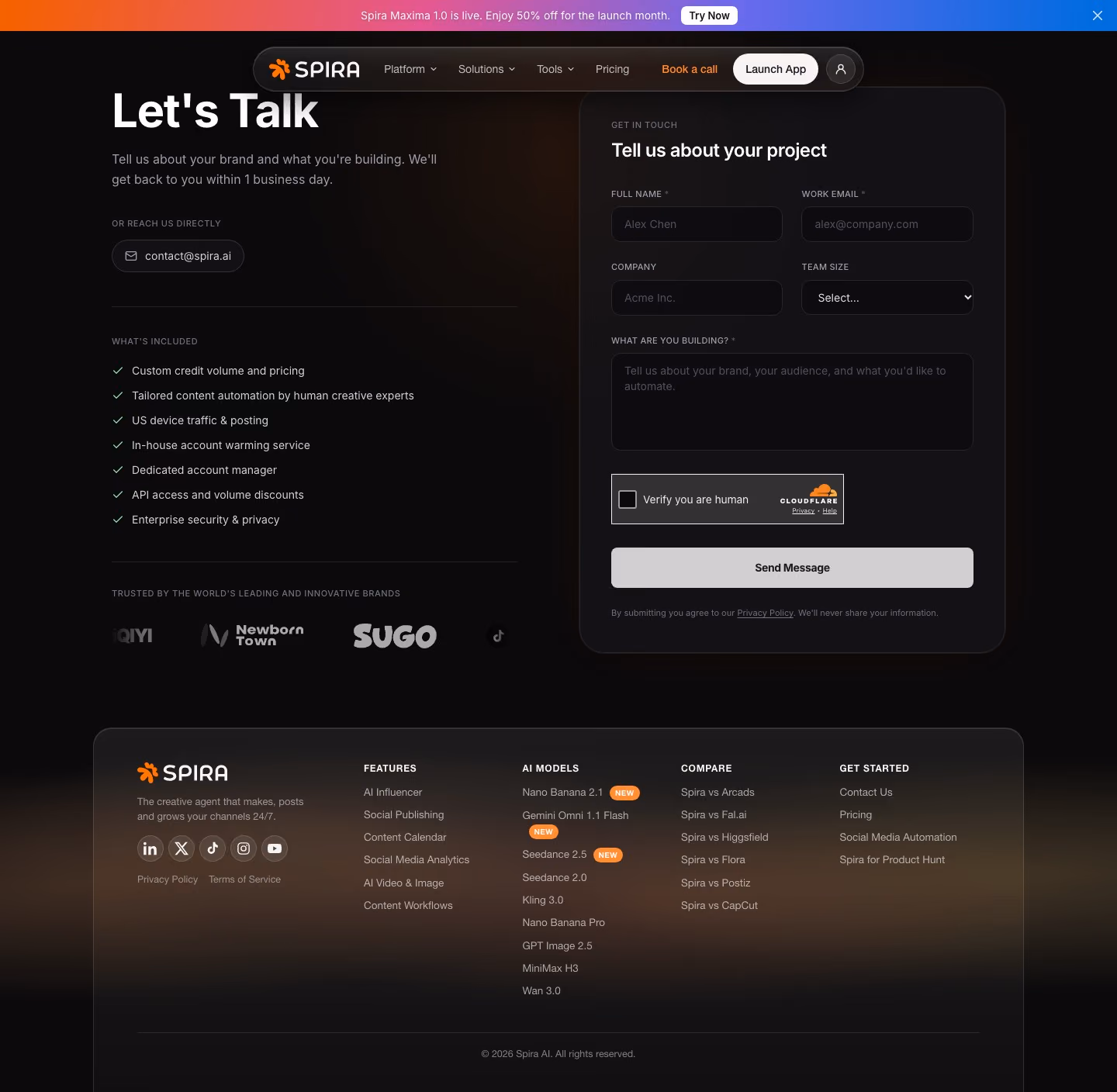 Spira Contact Us section design