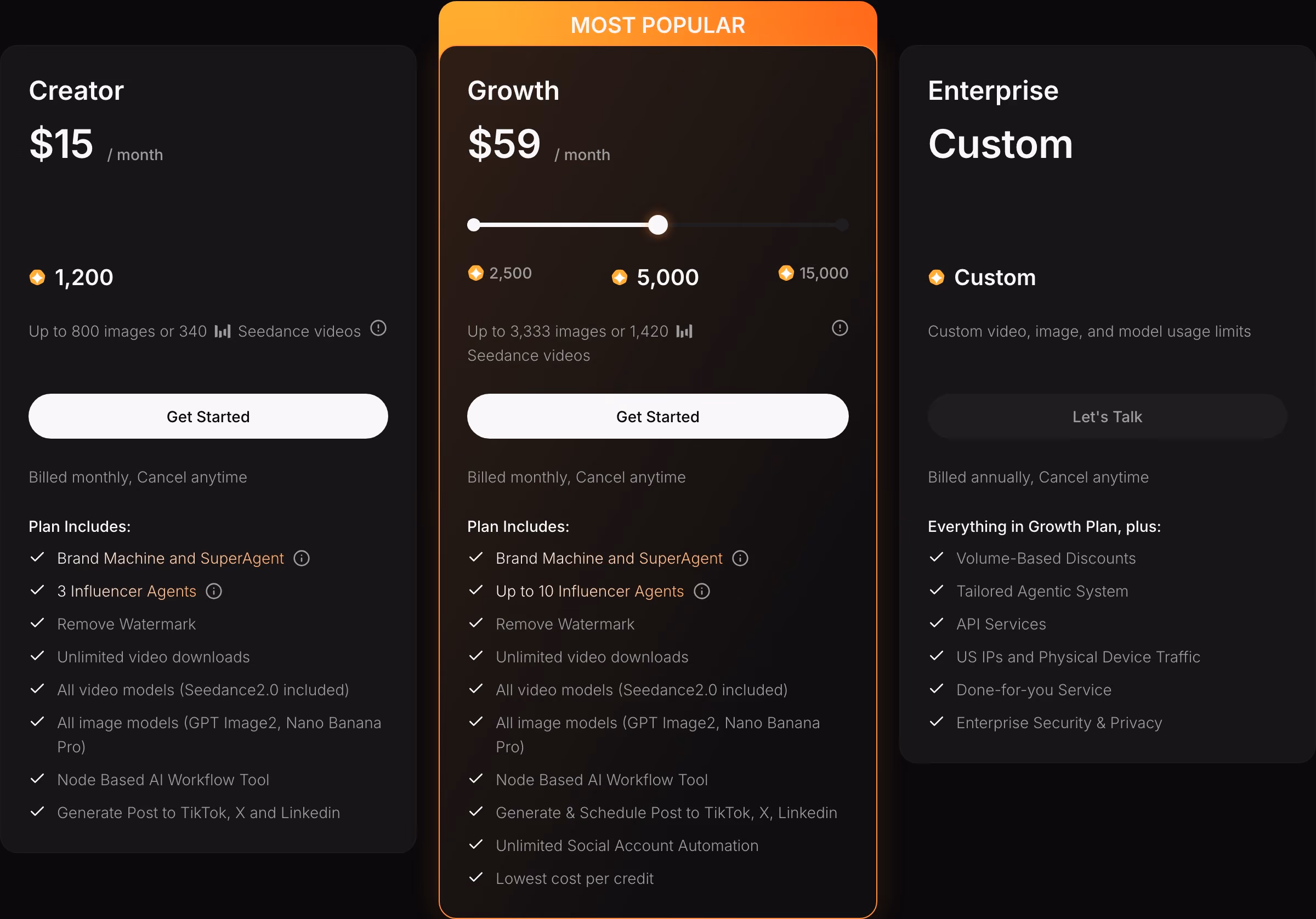 Spira Pricing section design