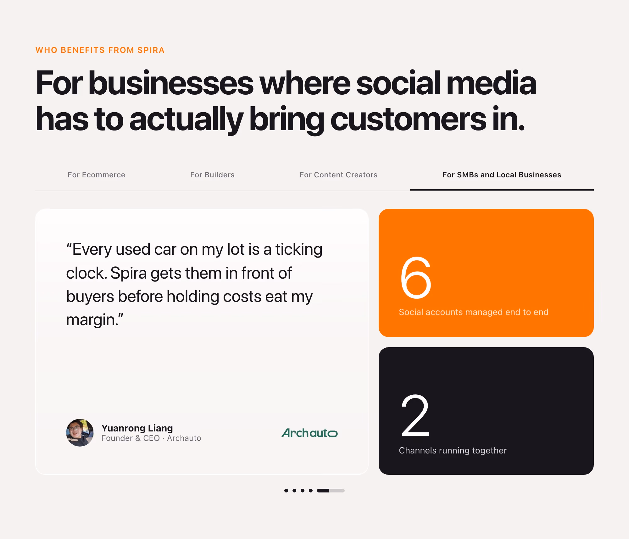 Spira Testimonials section design