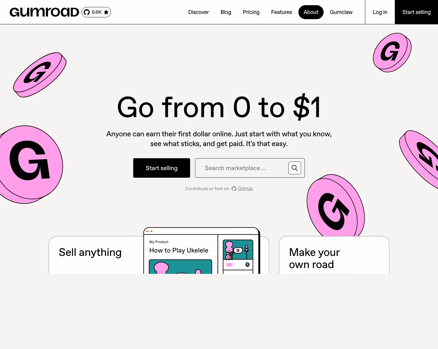 Gumroad landing page design — Finance & Commerce