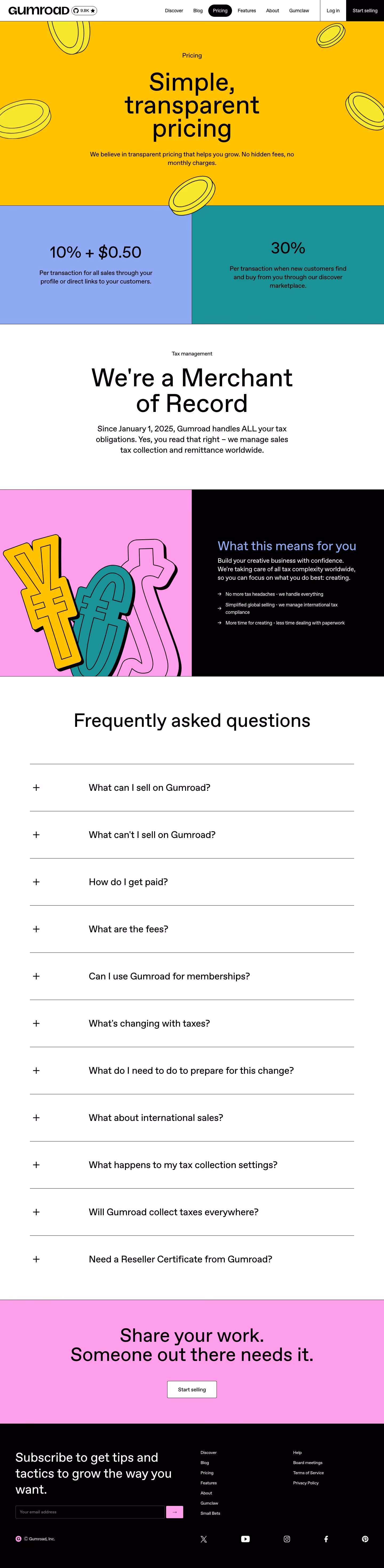 Gumroad Pricing & Plans section design