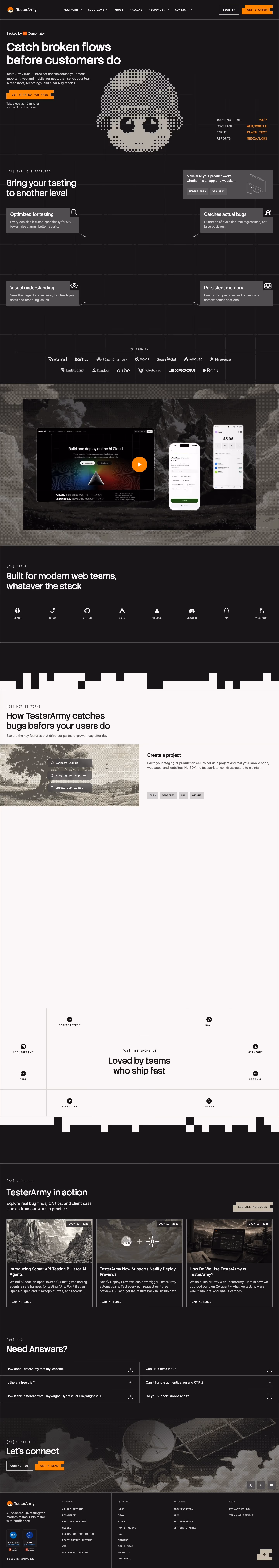 Tester landing page design — Engineering & Infrastructure