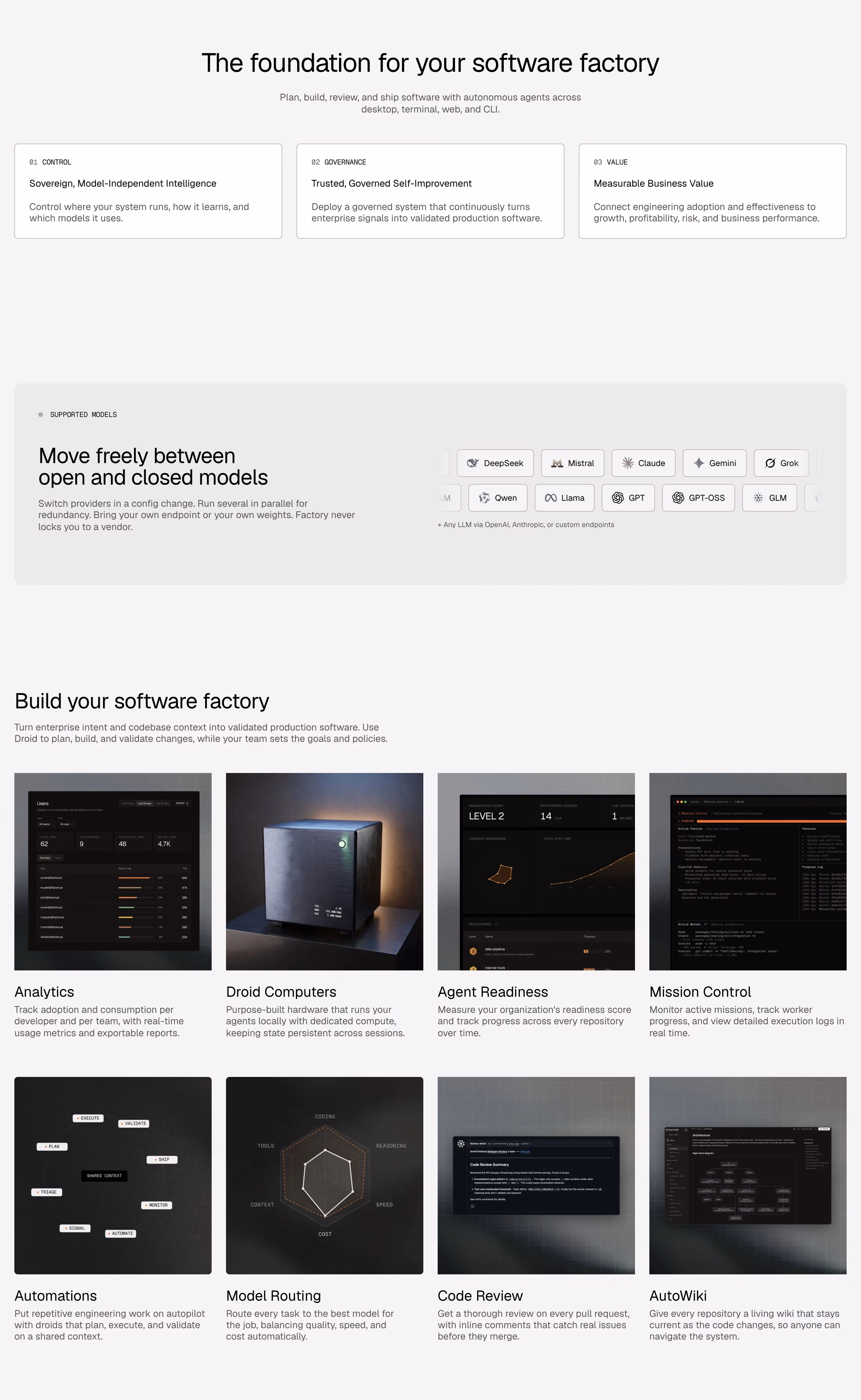 Factory Features section design
