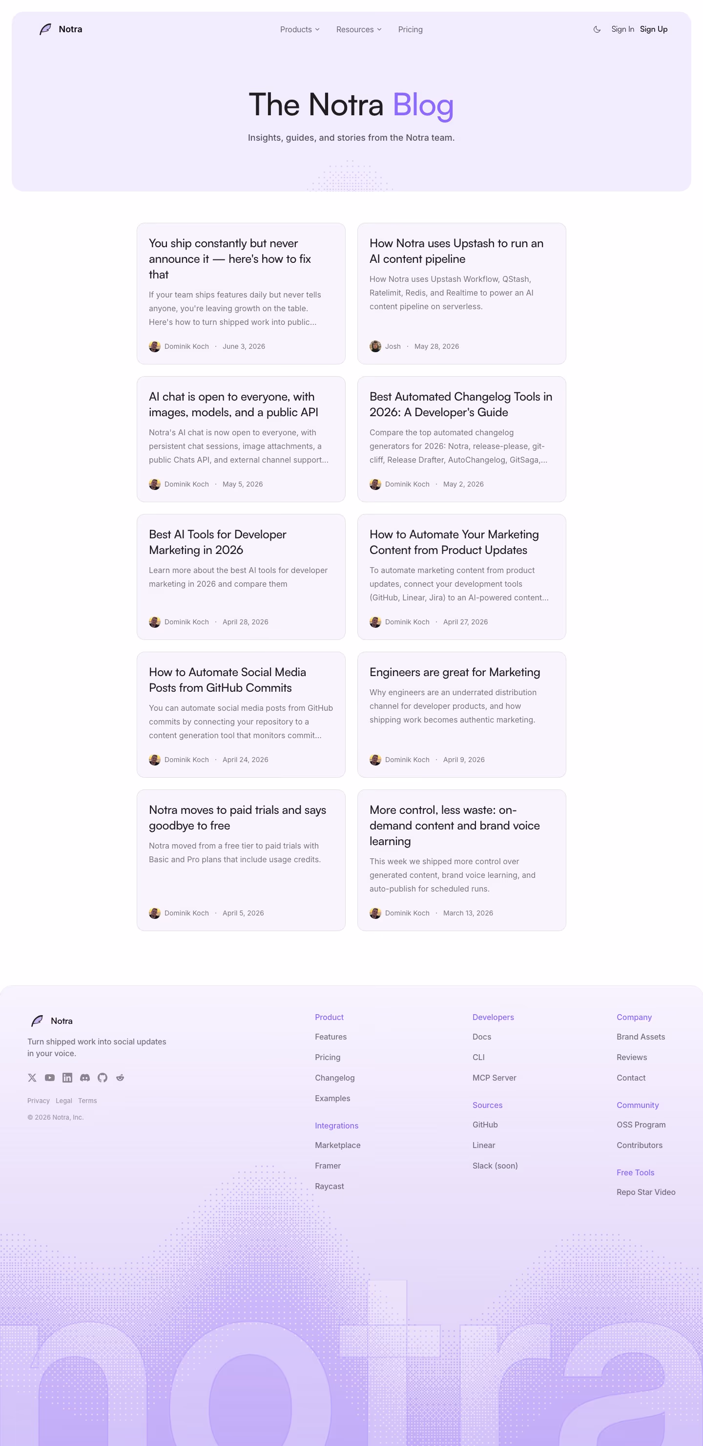 Usenotra Blog pages section design
