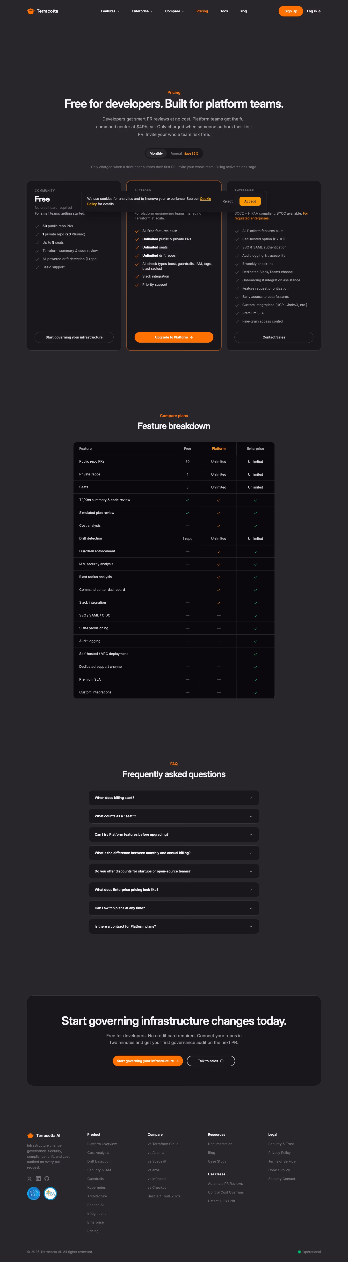 Tryterracotta Pricing & Plans section design