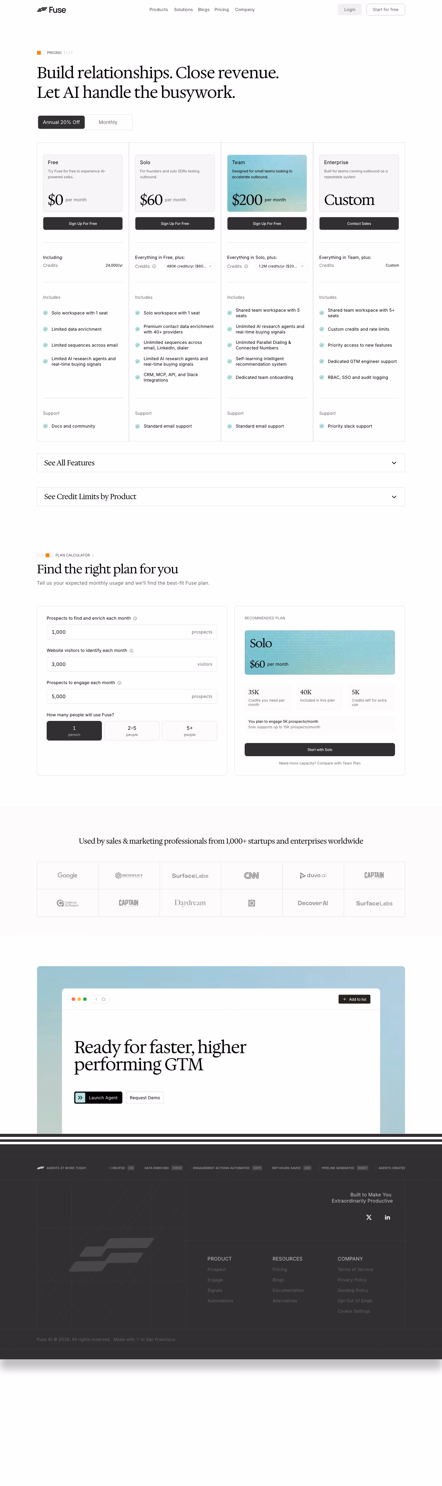 Fuse AI Pricing & Plans section design