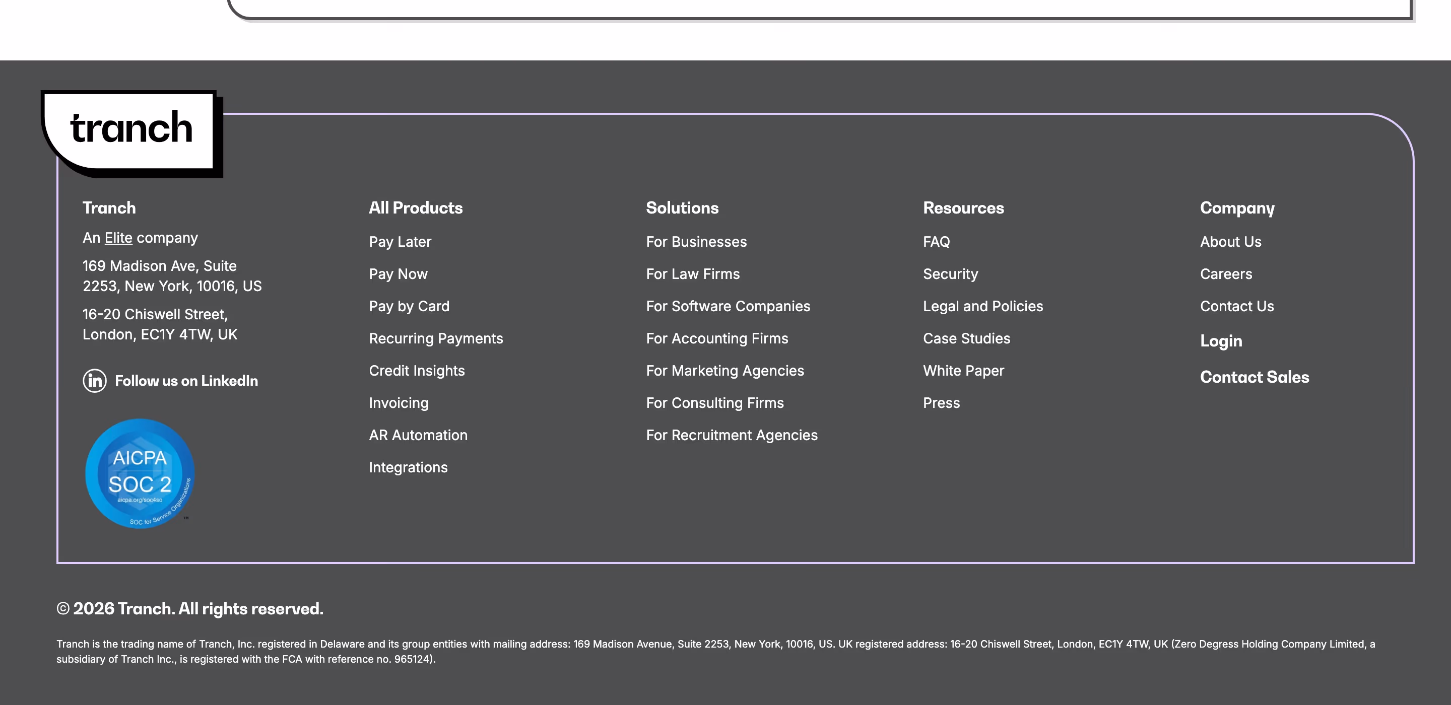 Tranch footer design — Finance & Commerce